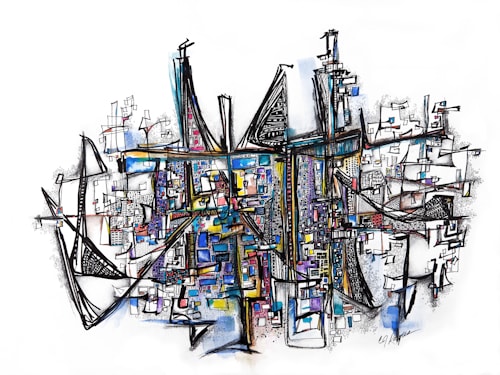 “City Bridge” Contemporary Abstract Painting/Drawing by C J Rogers