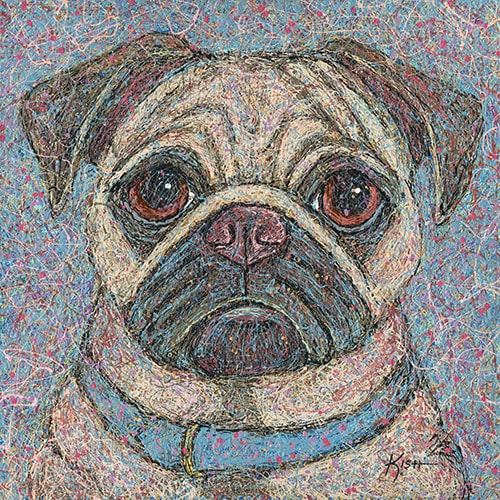 “Pug” (Original 7) Drip portrait of a Pug by Gretchen Serrano