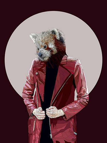 aDigital drawing of A ferret in a red leather jacket by Paul Kingsley Squire