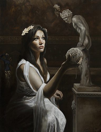 Painting of Ariadne with a sculpture by Eric Armusik