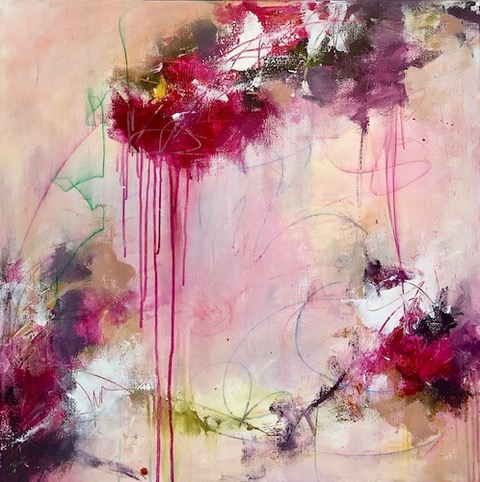 Abstract acrylic painting of Camellias by Geri deGruy