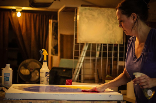 Artist Greta Olivas at work in her studio