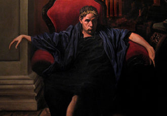 Painting of Nero, seated with Rome burning behind him by Eric Armusik