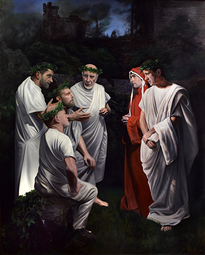 Painting of Dante and Virgil meeting the great poets of antiquity by Eric Armusik