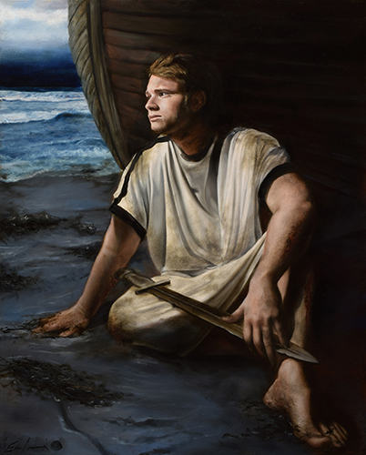 Painting of Jason on the beach by the Argo by Eric Armusik