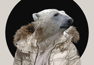 Digital drawing of a polar bear in a parka by Paul Kingsley Squire