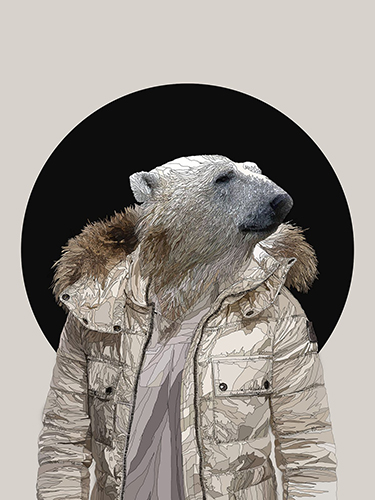 Digital drawing of a polar bear in a parka by Paul Kingsley Squire