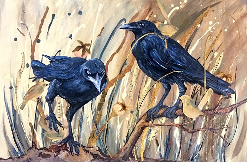 Painting of two crows by Victoria Velozo