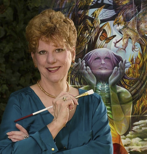 Artist Kathryn Rutherford with her painting "Healing From The Inside"