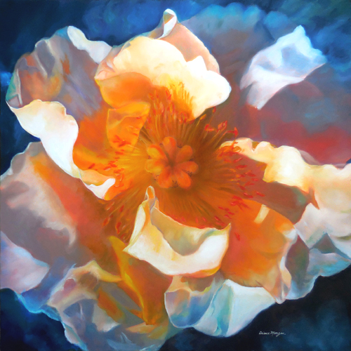 close up painting of a white poppy by Diane Morgan