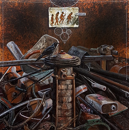 Surreal painting of discarded man-made objects by Kasun Wickramasinghe
