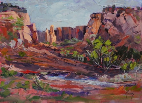 Impressionistic landscape painting of Monument Canyon by Jody Ahrens