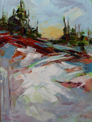 Impressionistic winter landscape painting by Jody Ahrens