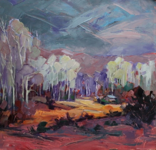 Impressionistic stormy landscape painting by Jody Ahrens