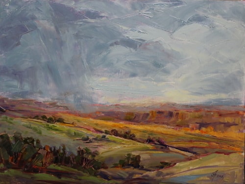 Impressionistic stormy landscape painting by Jody Ahrens