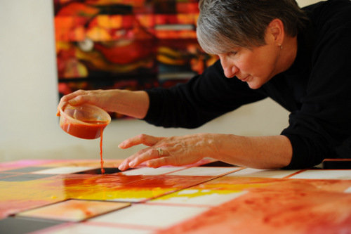 Artist Kim Howes Zabbia in her studio beginning a new painting (Photo Credit: Johnny Chauvin) 