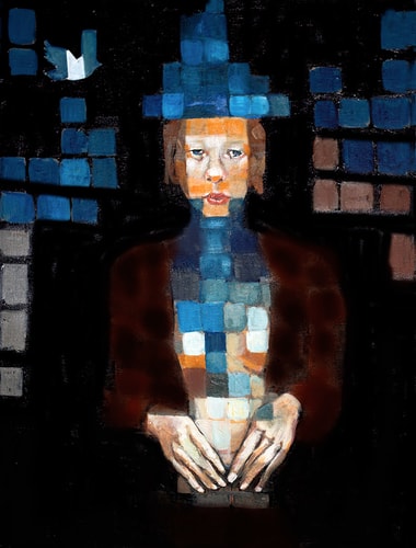 Pixelated portrait of a woman by Eva Lewarne
