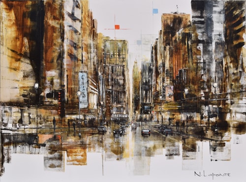 Oil painting of a city by Nathalie Lapointe