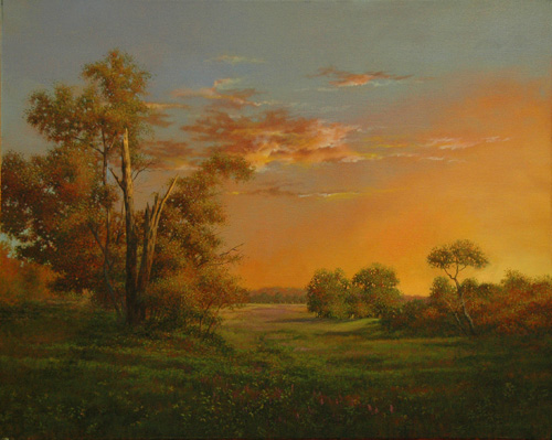 Oil painting of a landscape at twilight by Carolyn H. Edlund