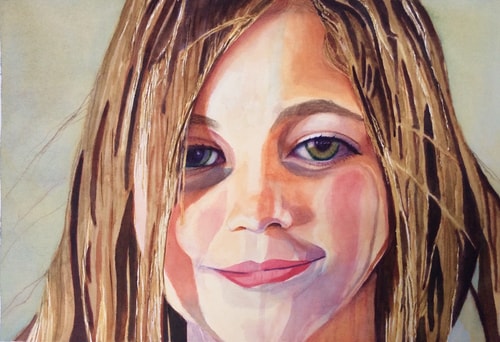 Watercolor portrait of a young girl by Sara Jane Parsons