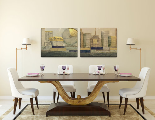 Encaustic Art by Heather Davis shown in a dining room