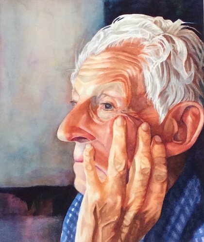 Watercolor portrait of an elderly man by Sara Jane Parsons