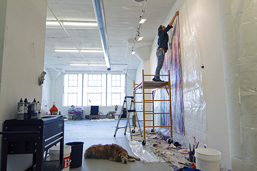 Artist Sheri Rush at work in her studio