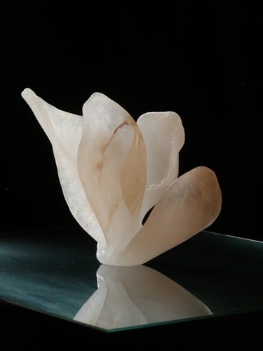 Stone sculpture of a flower by Darcy Meeker