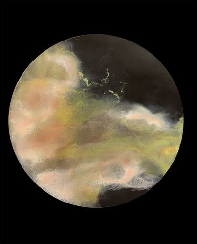 Abstract painting of the moon at night with clouds by Karen Fitzgerald