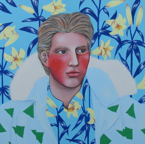 Stylized portrait of a young man with rosy cheeks by Irene Raspollini