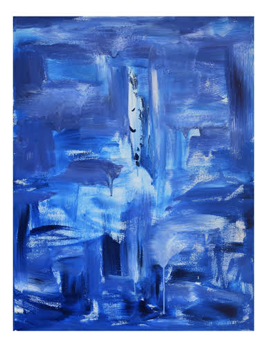 Abstract painting in blue by artist Frances Bildner