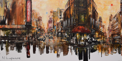 Oil painting of a city by Nathalie Lapointe