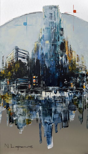 Imaginary city scape oil painting by Nathalie Lapointe