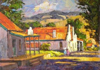 Oil painting of a street in Pilgrim's Rest, South Africa, by Marc Poisson
