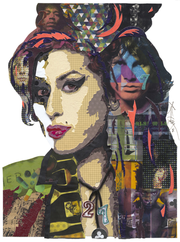 Paper collage of pop culture personalities by Kristi Abbott
