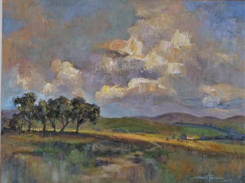 Oil painting of a storm approaching over a field by Marc Poisson