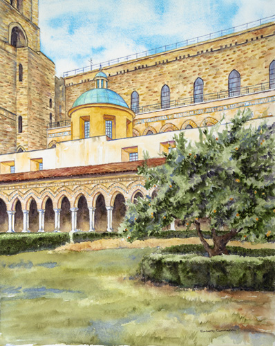 “Il Chiostro dei Benedettini di Monreale” Watercolor by Kimberly Cammerata