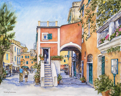 “Monterosso al Mare, Cinque Terre” Watercolor by Kimberly Cammerata