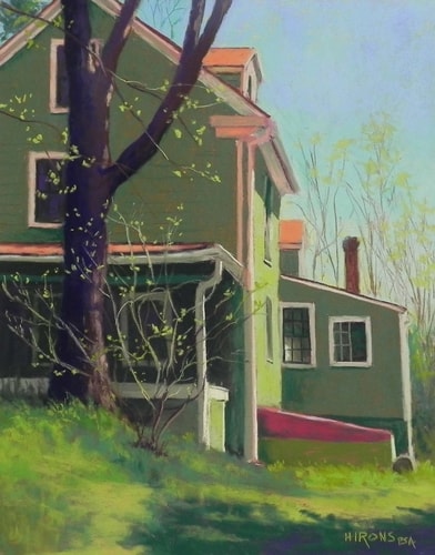 Pastel landscape of houses in Clarksburg by Jean Hirons