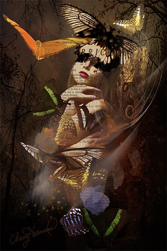 Digital photograph featuring a woman and butterflies by Cherry Hammons