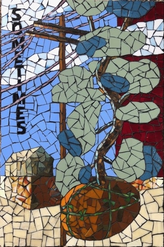 Abstract glass mosaic of a landscape by Carol Davis