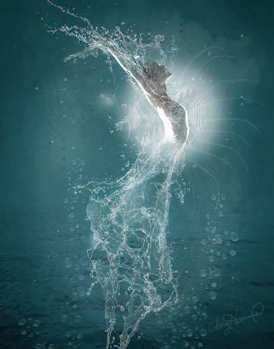 Digital photograph of a woman made of water dancing by Cherry Hammons