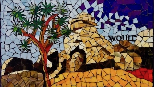 Abstract glass mosaic of a desert scene by Carol Davis