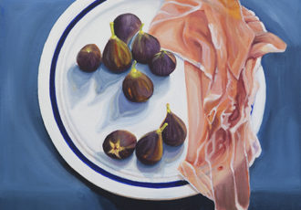 Acrylic painting of figs and prosciutto on a plate by Steve Mairella