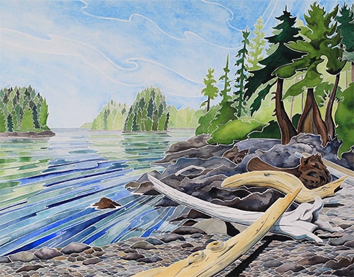 Watercolor of Harlequin Cove in Gods Pocket Marine Park by Andrea England