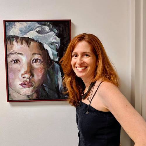 Artist Jennifer Beaudet with her painting "Those Eyes"