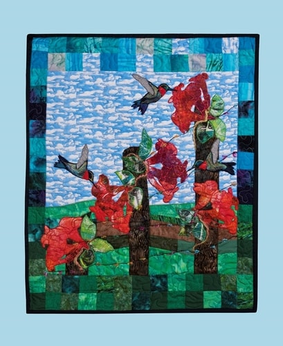 Fiber wall hanging of hummingbirds by Jenna Pynn