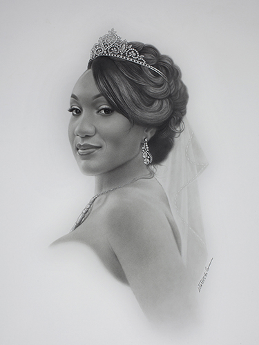 Graphite portrait of a bride named Keisha by Lisa Botto Lee