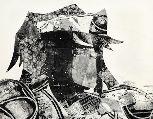 Abstract figurative charcoal collage by Daniel Voelker