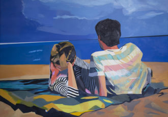 Oil painting of a couple on the beach by Krzysztof Klusik